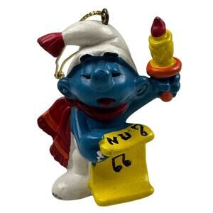 Vtg Smurfs Christmas Ornament Schleich 1981 Peyo Singing Smurf Candle Portugal